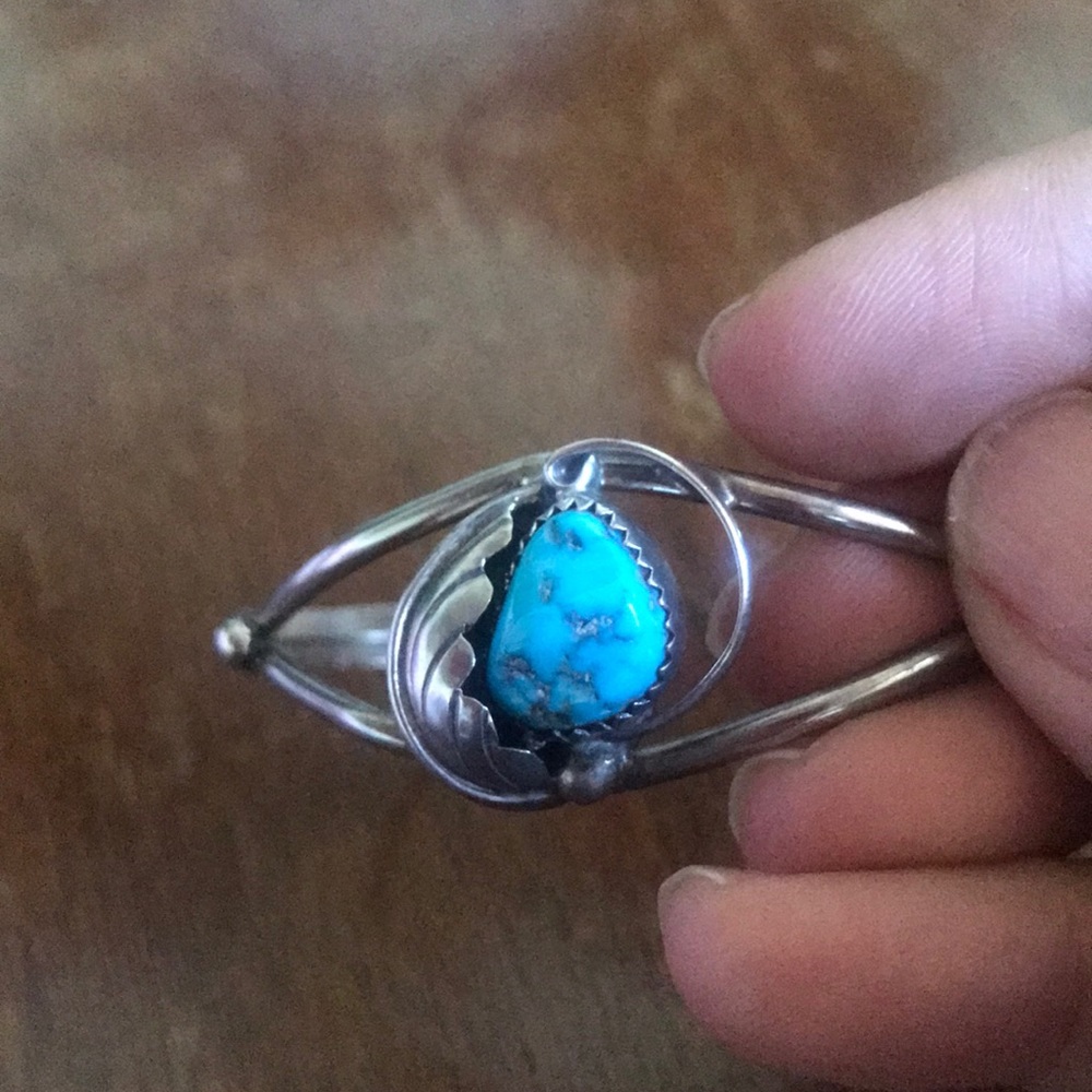 Vintage sterling silver turquoise bracelet cuff - Picture 6 of 6